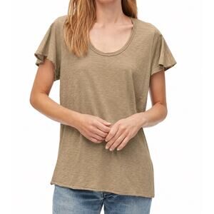 Michael Stars Jana Scoop Neck Flutter Sleeve Supima Slub Tee OS NWT